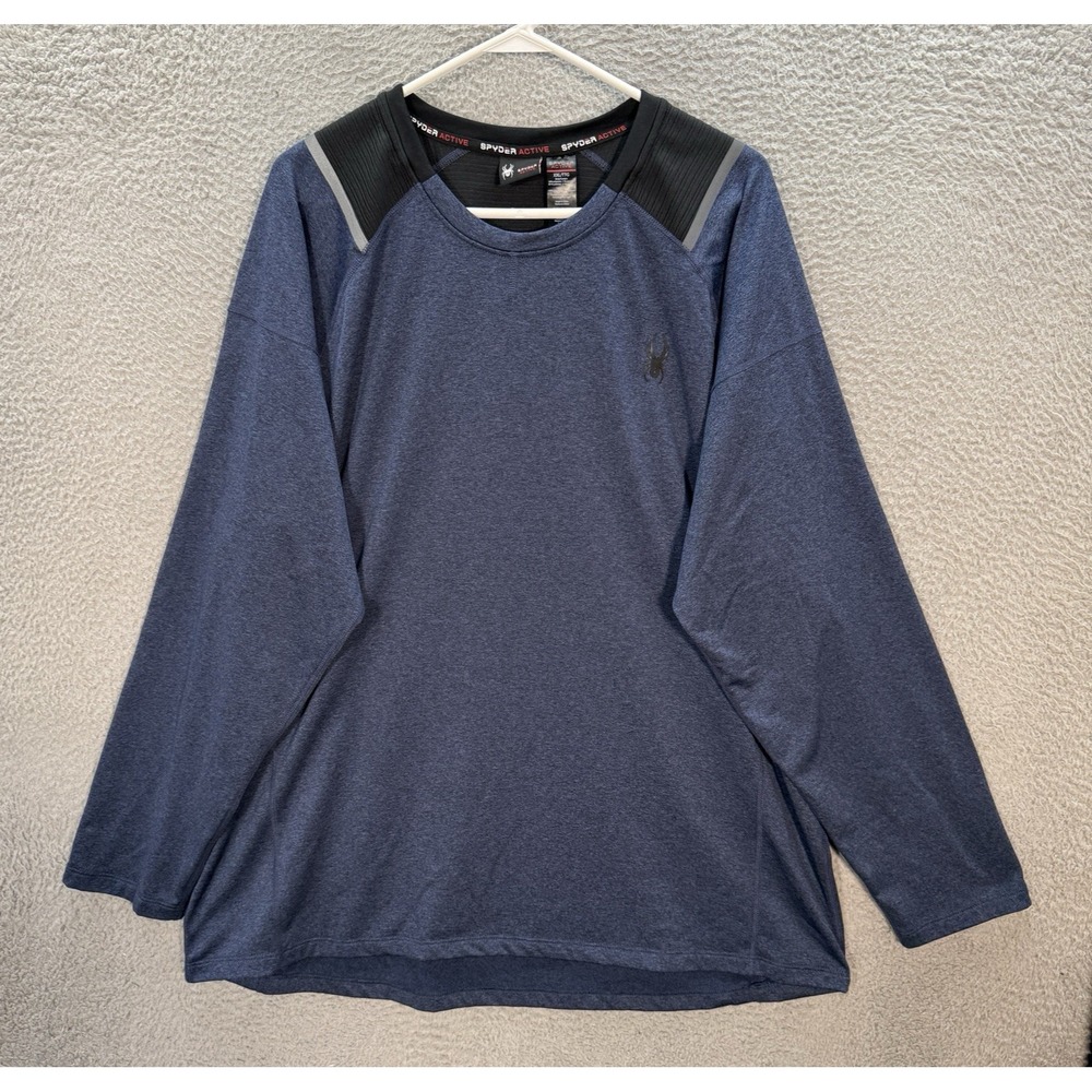 Spyder Shirt Adult 2XL XXL Blue Black Performance Stretch Quick Dry Active Mens